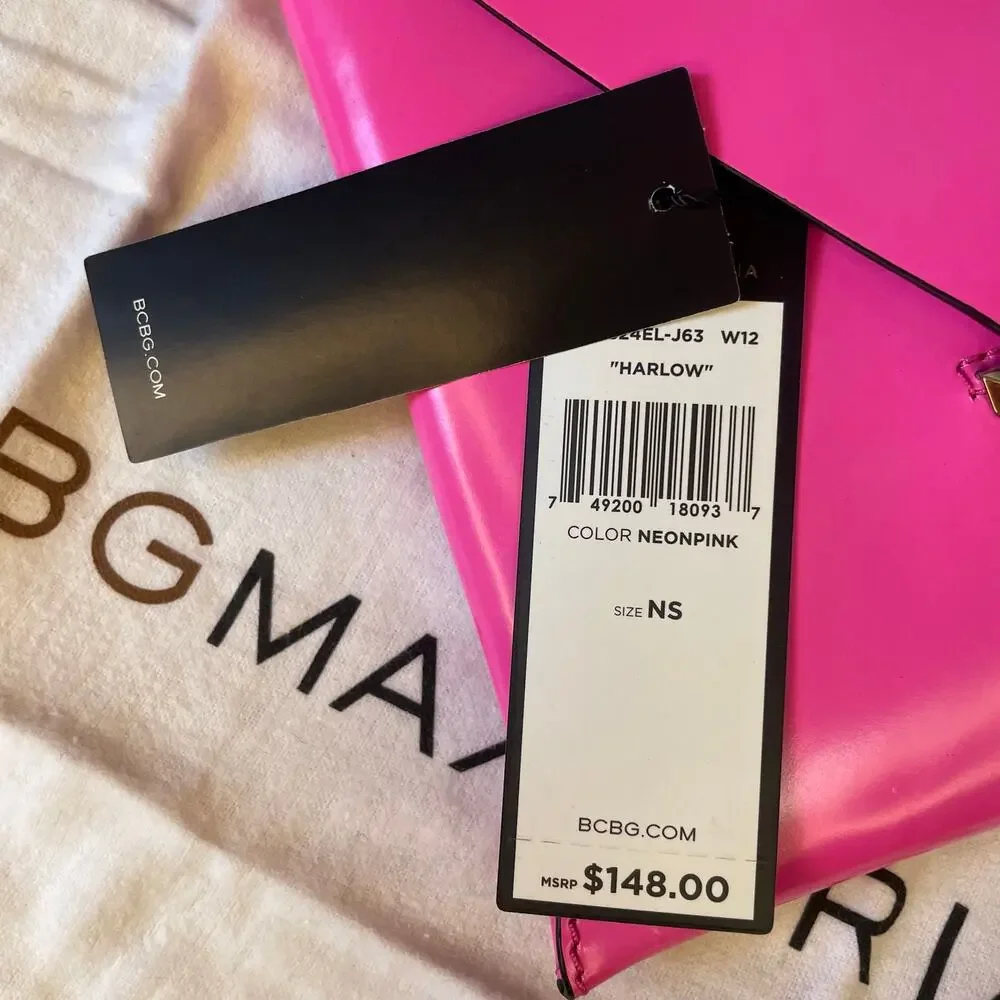 NWT BCBG Harlow Envelope Clutch Neon Hot Pink with Dustbag Barbie